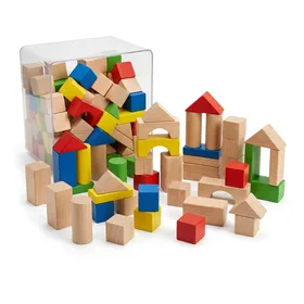 Melissa & Doug Wooden Building Blocks Set - 100 Blocks in 4 Colors and 9 Shapes