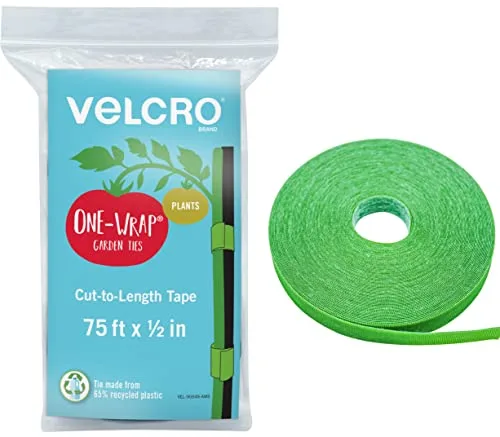 VELCRO Brand Adjustable Plant Ties, 75 ft x 1/2 in Green Garden Tape
