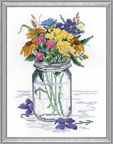 Janlynn 017-0112 Wildflower Jar Counted Cross Stitch Kit