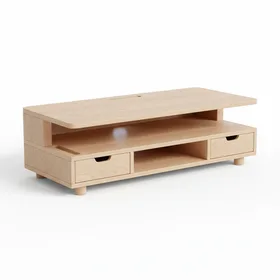 Two-Tier Wood Monitor Riser Stand with Storage Organizer