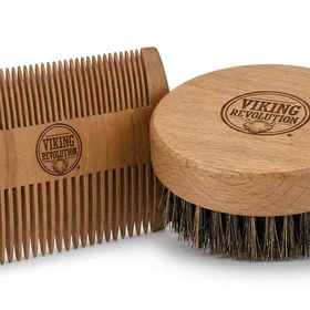 Viking Revolution Beard Comb & Beard Brush Set for Men