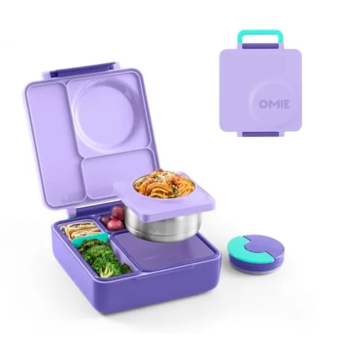 Omie OmieBox Kids Insulated Leakproof Bento Lunch Box with Food Jar (Purple Plum)