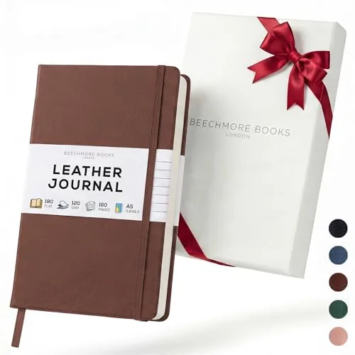 Beechmore Books A5 Lined Leather Journal for Men, 120 GSM with Gift Box