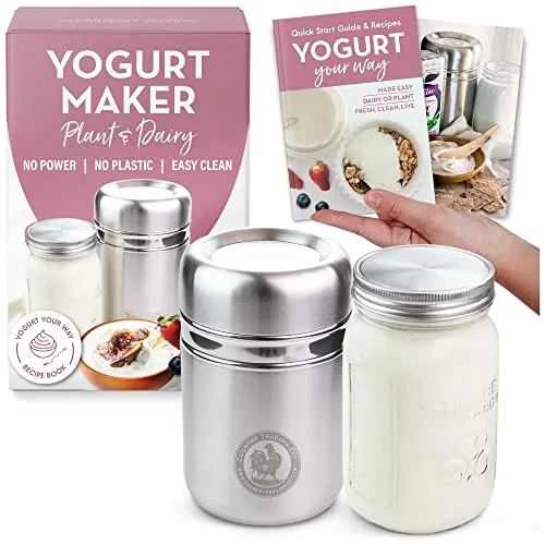 Country Trading Co. Stainless Steel Yogurt Maker with 1 Quart Glass Jar