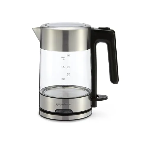 Amazon Basics Electric Kettle with Glass Carafe for Tea and Coffee
