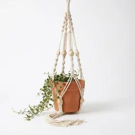 Mkono Macrame Plant Hanger Indoor Hanging Planter Basket with Wood Beads