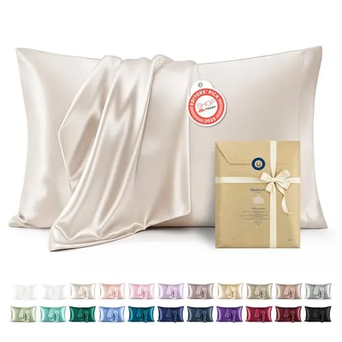 Bedsure Satin Pillowcases Queen, Set of 2, Beige