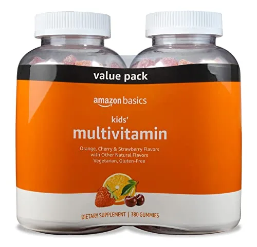 Amazon Basics Kids' Multivitamin Gummies, Cherry, Strawberry & Orange Flavors, 380 Count