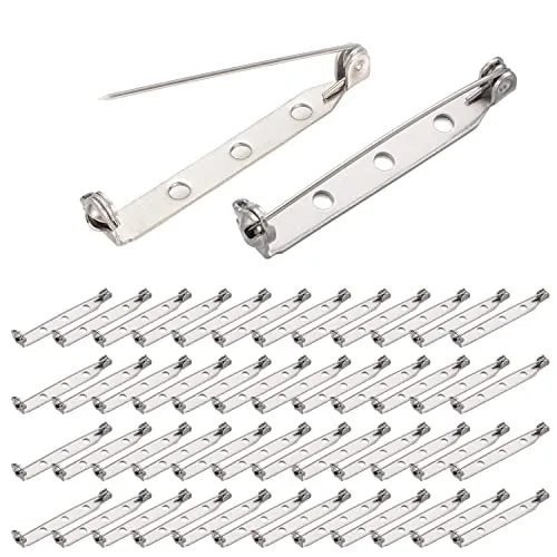 BEADNOVA 60 Pcs Bar Pin Backs, 1.5 Inch, 3 Holes