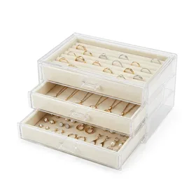 Weiai Acrylic Jewelry Box with 3 Velvet Drawers