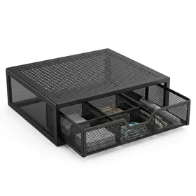 HUANUO Monitor Stand Riser with Drawer, Mesh Metal Desk Organizer