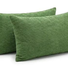 Home Brilliant Green Throw Pillow Covers Set of 2 - Oblong Striped Corduroy