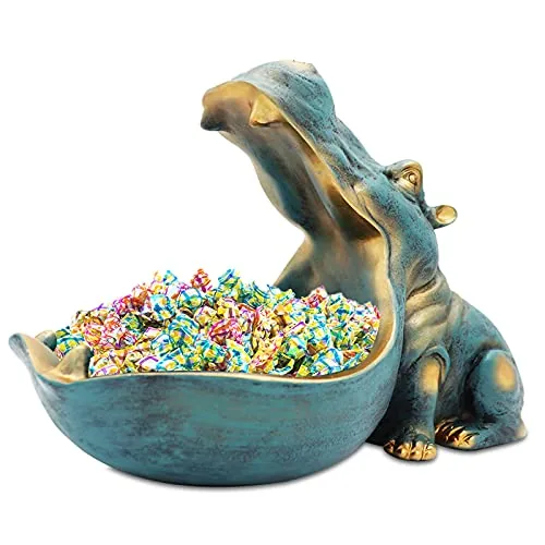 aboxoo Hippo Statue Candy Dish, Storage Key Bowl, Dark Blue