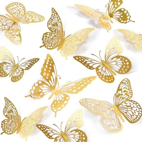 SAOROPEB 3D Butterfly Wall Decor, 48 Pieces, Gold