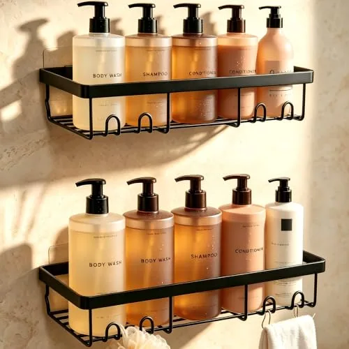 Moforoco Shower Caddy Shelf Organizer Rack, Self Adhesive, Black