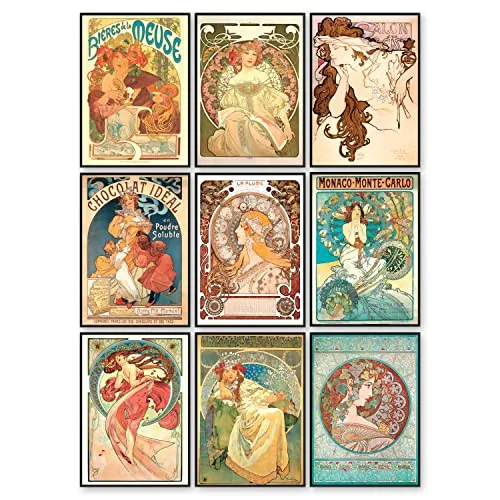 97 Decor Alphonse Mucha Art Prints, 9 Pieces, 7 by 10 inches