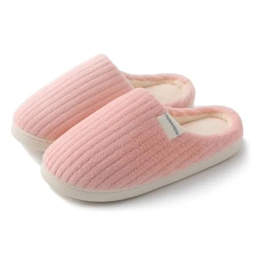 HUXMEYSON Slippers for Women, Warm Plush House Slippers with Anti-Skid Rubber Sole