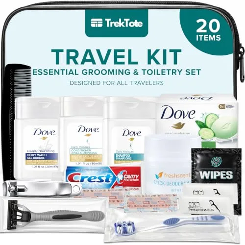 20-Piece Unisex Travel Toiletry Kit with Brand-Name Travel Size Toiletries