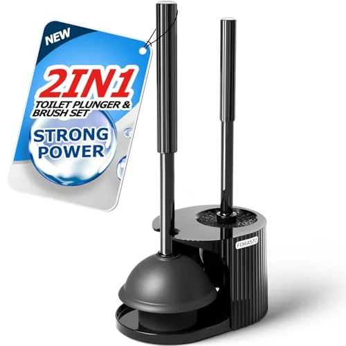 FORASTO 2in1 Toilet Brush and Plunger Set with Bathroom Bowl Holder Combo