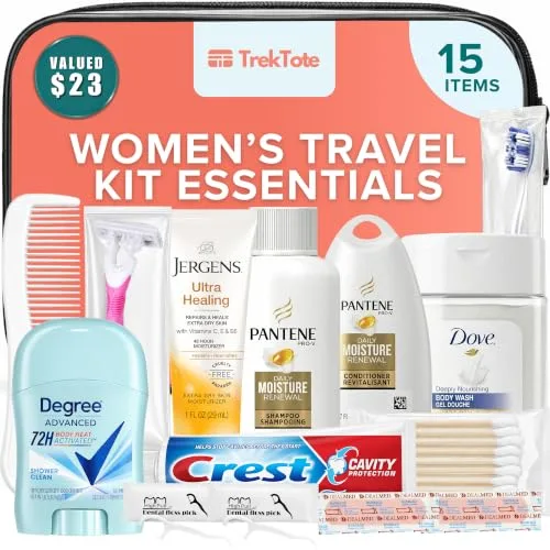 15-Piece Women's Travel Toiletry Kit with Brand-Name Travel Size Toiletries