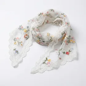 Floerns Flower Embroidery Sheer Lace Hair Scarf