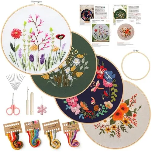 wtisan 4 Pack Embroidery Kit for Beginners, Sold as Cross Stitch Kits for Adults