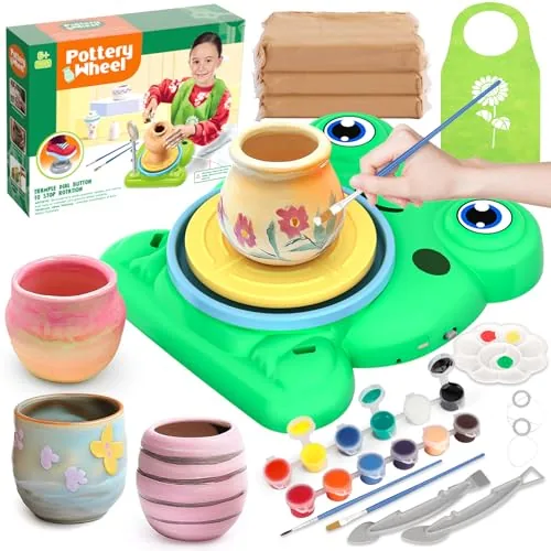 Aujazyble Pottery Wheel for Kids, Complete Pottery Painting Crafts Kit Toy