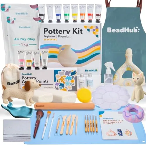 Pottery Kit for Beginners, 4.4LBS Air Dry Clay for Adults with Sculpting Tools, Paint plus Glaze