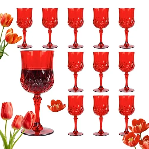 LEYIQU 12 Pack 7oz Vintage Plastic Wine Glasses