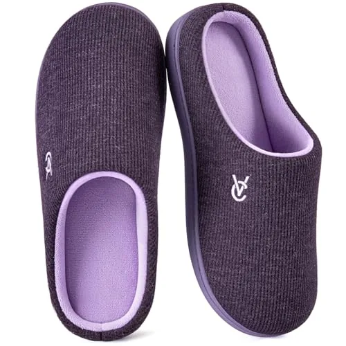 VeraCosy Women's Two-Tone Slippers, Waffle Knit Memory Foam