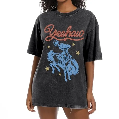 Cayxatiu Oversized Vintage Western Rodeo Graphic Cowgirl Shirt