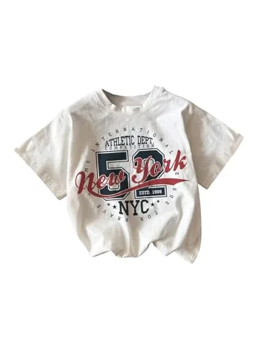 RoseSeek Crew Neck Graphic Letter Tee with Drop Shoulder