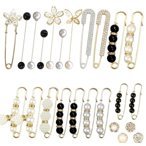 Bulrash 24 Pieces Pearl Crystal Brooch Safety Pins