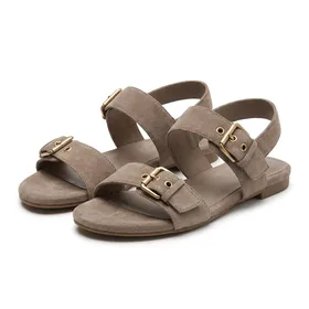 Carcuume Adjustable Suede Flat Sandals with Metallic Accents