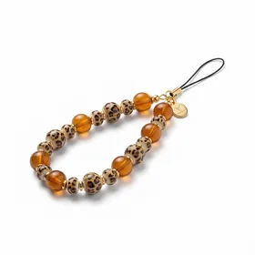 LIFCIUSO Leopard Print Phone Charm Amber Wrist Strap