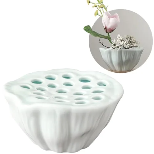 Lotus Pod Flower Arrangement Vase, Ceramic Flower Frog Pot, Ikebana Stem Holder