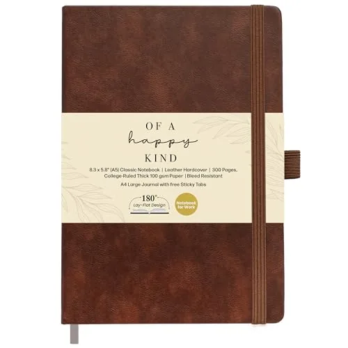 Of a Happy Kind Lined Leather Bound Journal Notebook, A5 Hardcover