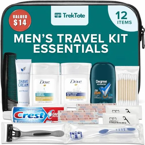12-Piece Men's Travel Toiletry Kit with Brand-Name Travel Size Toiletries