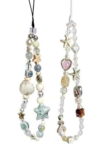 2 Pcs Pearl Beaded Phone Charm Wrist Strap