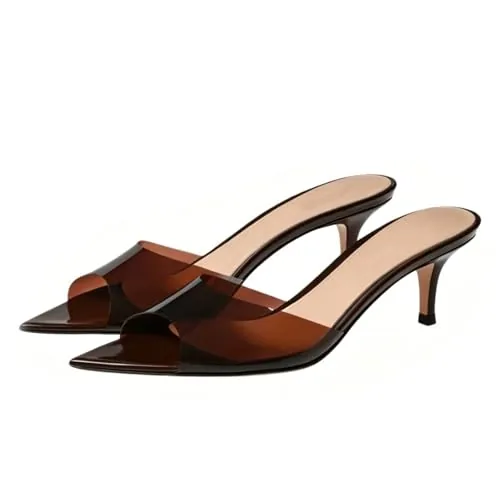 BOEGBNW Transparent Strap Pointed Open Toe Stiletto Slides