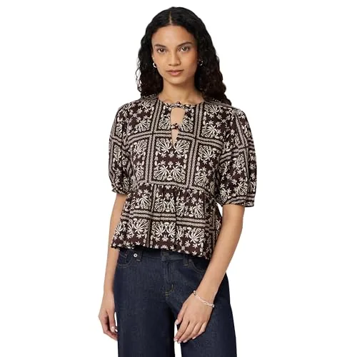 Amazon Essentials Women's Cotton Sateen Peplum Blouse