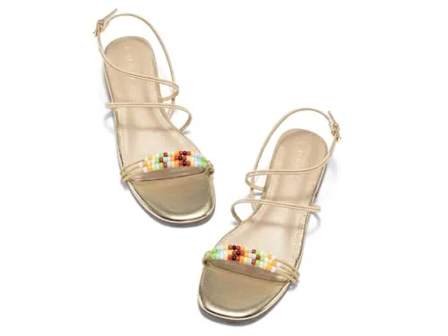 Coutgo Lace Up Beaded Gladiator Flats with Ankle Strap