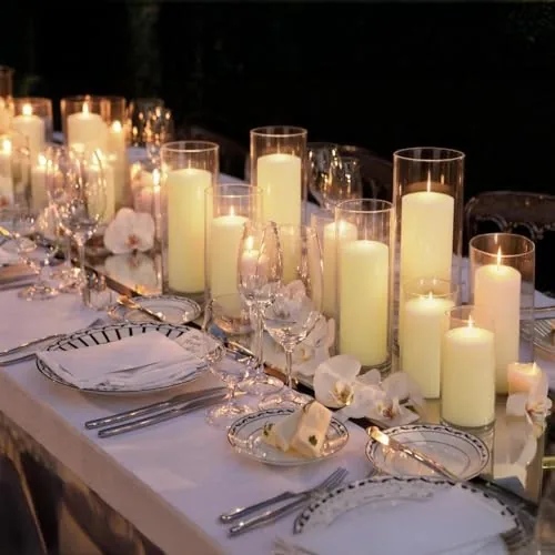 Veiuwa 12-Pack Ivory Pillar Candles with 12 Glass Cylinder Vases