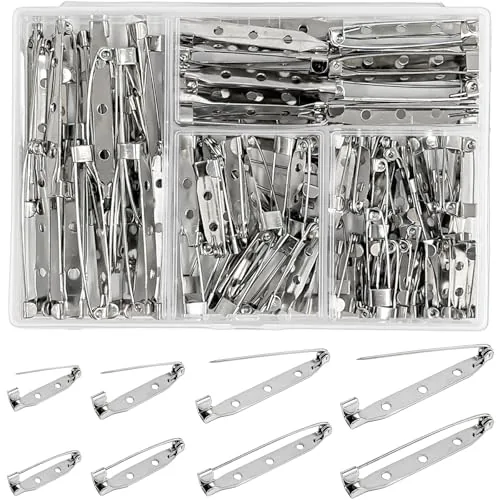 ZNBSIXP 100 Pcs Brooch Pin Backs, Silver Bar Pins, 4 Sizes