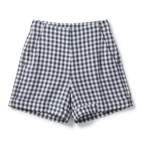 TARSE Women's High Waisted Gingham Linen Blend Shorts with Pockets