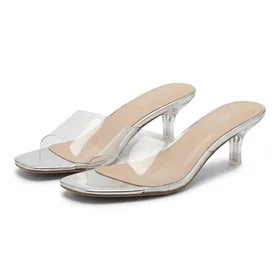 CUSHIONAIRE Giselle Clear Low Heeled Kitten Mules