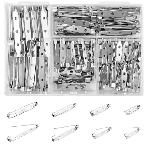 Viemior 100 Pcs Silver Bar Pin Brooch Backs with Storage Box