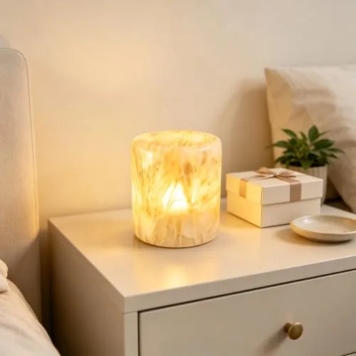 PanManner Marble Stone Table Lamp, USB-C Rechargeable Touch Control