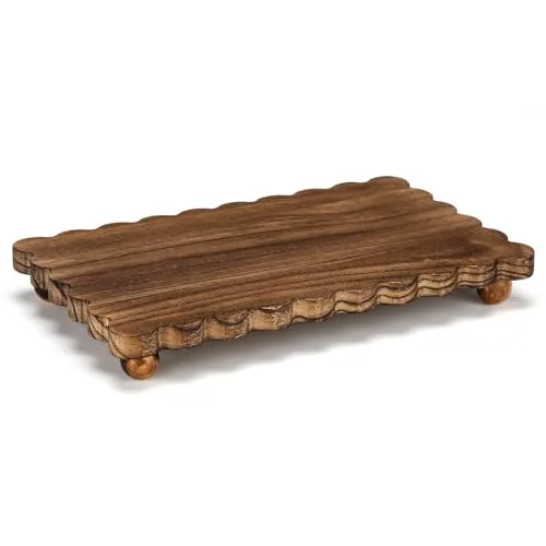 Yookeer Scalloped Wood Riser Tray for Soap and Bathroom Decor