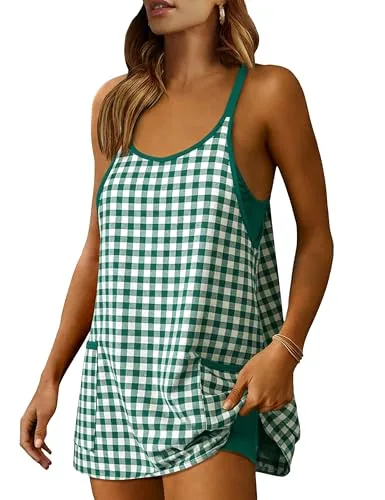 Yidarer Women's Gingham Athletic Mini Dress with Built-in Shorts